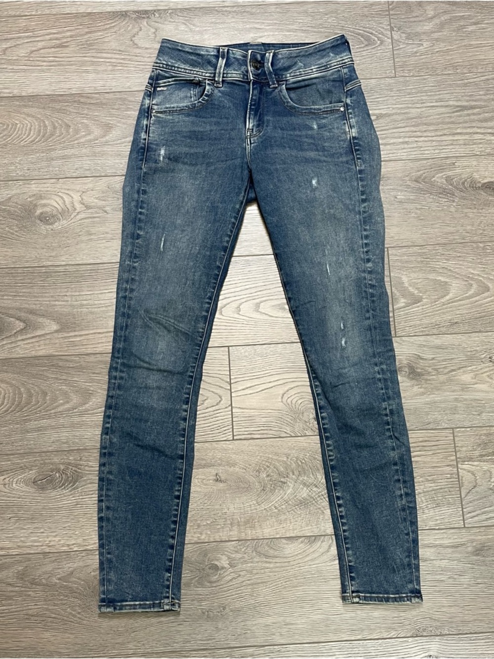 G-Star RAW Lynn‎ Mid Skinny Jeans Blue Distressed Premium Destroy W26 L30